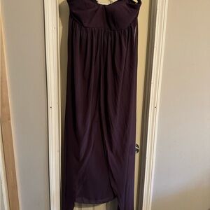 Purple sleeveless bridesmaids dress with sash